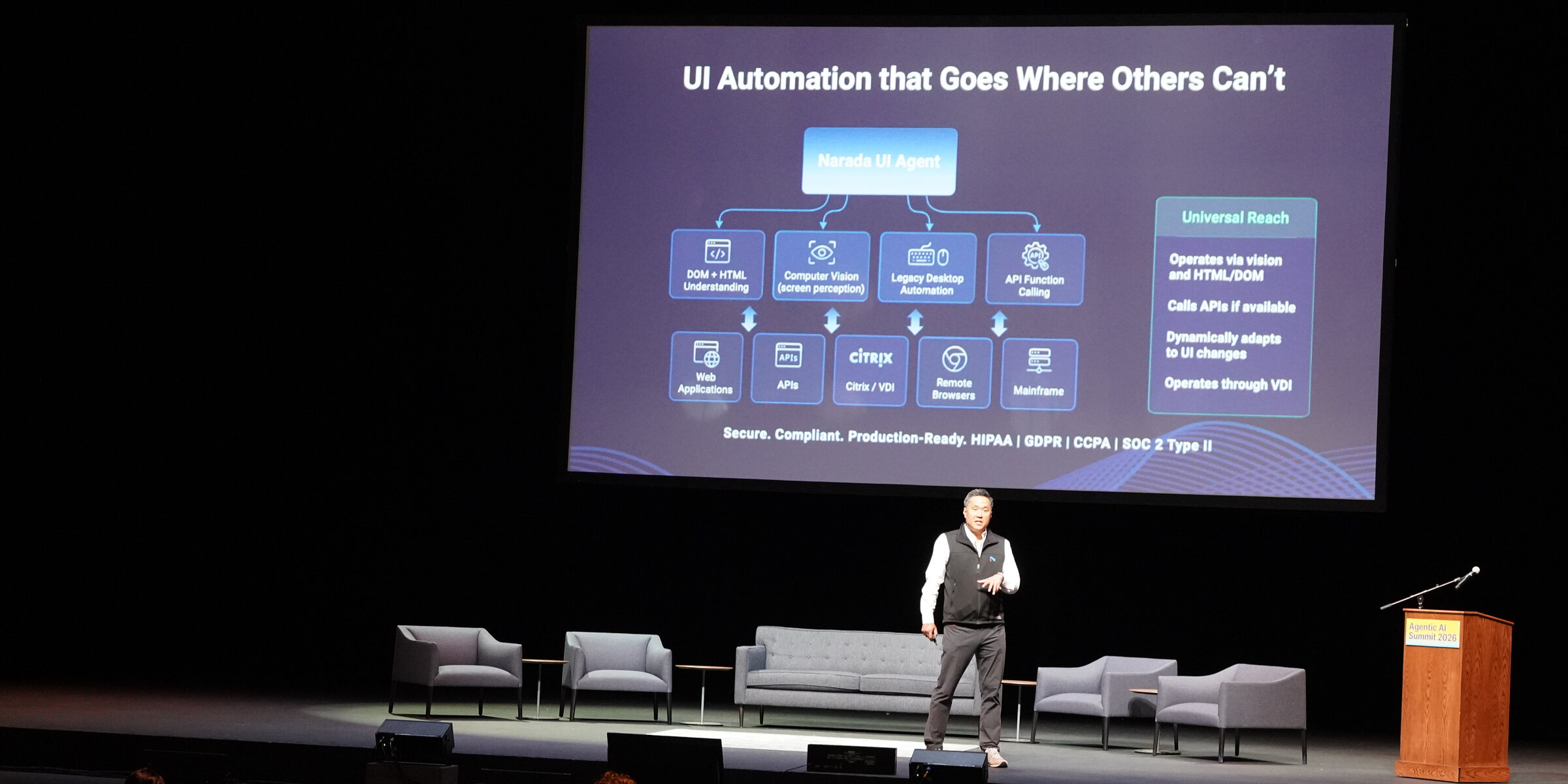 Dave Park presenting Narada AI at UC Berkeley's 2026 Agentic AI Summit